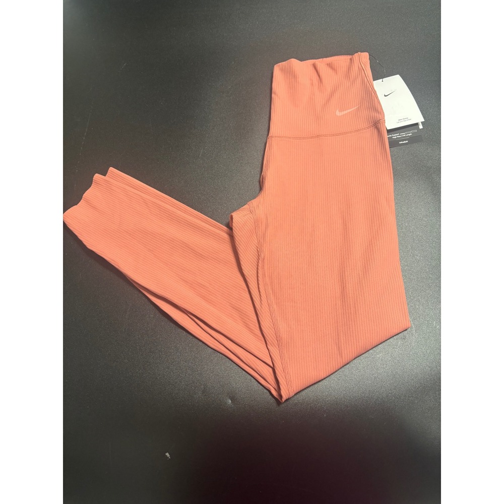 Nike NEW Zenvy Rib Gentle-Support High-Waisted 7/8 Leggings Pink Small MSRP $110
